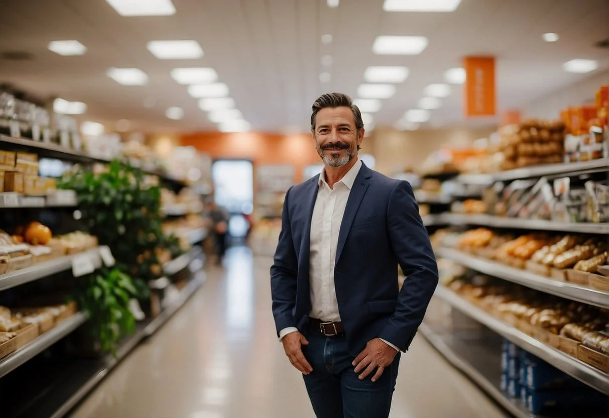 A business owner confidently navigates between two paths, one labeled "BigCommerce" and the other "Magento," symbolizing the flexibility and control they have in choosing the best platform for their business needs